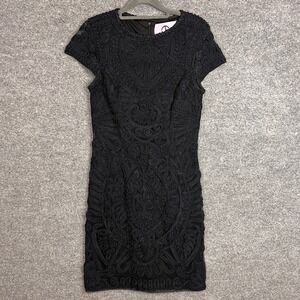 JS Collections Embroidered Soutache Dress Black 4 Short Sleeve‎ Sheath Party